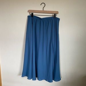 Blue Flowy Midi Swing Skirt